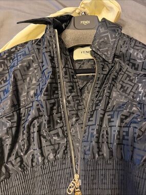 Fendi Black FF Jacquard Zip Bomber Jacket